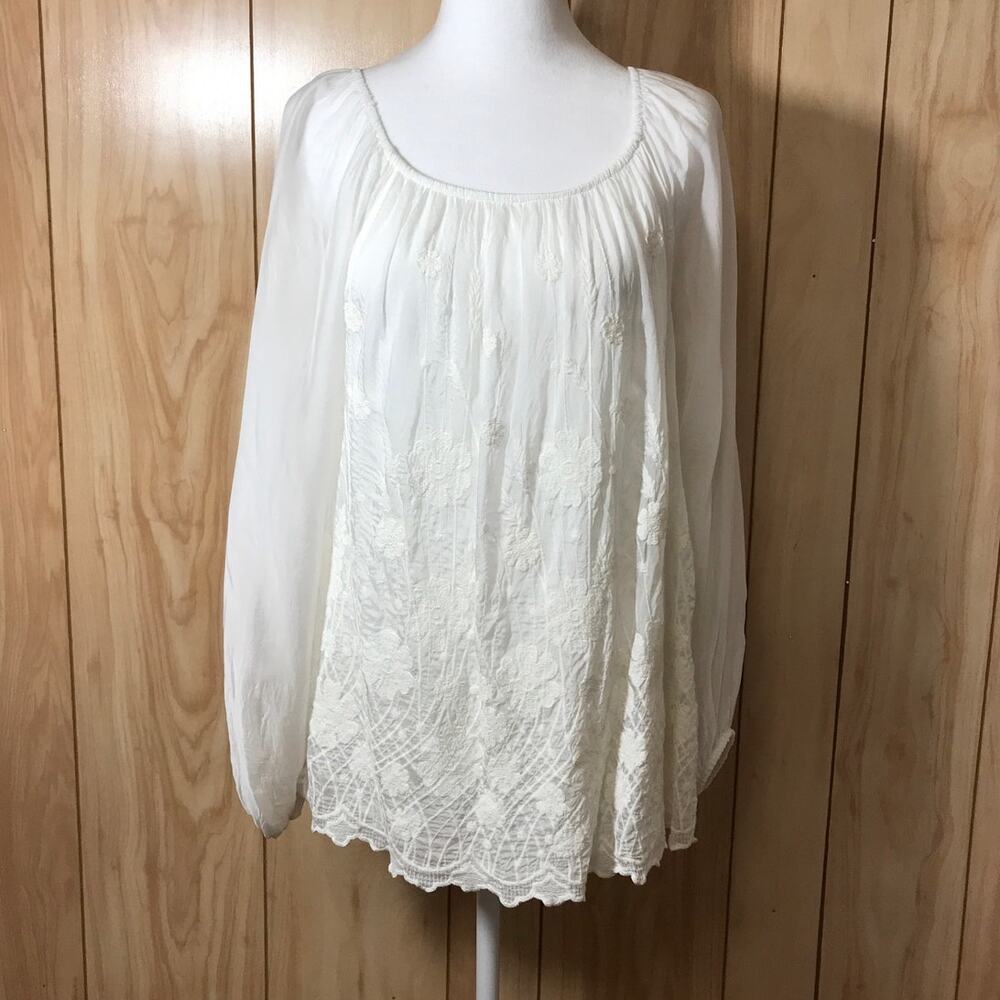 Viola Borghi Floral Scoop Neck Long Sleeve Made in Italy Blouse L